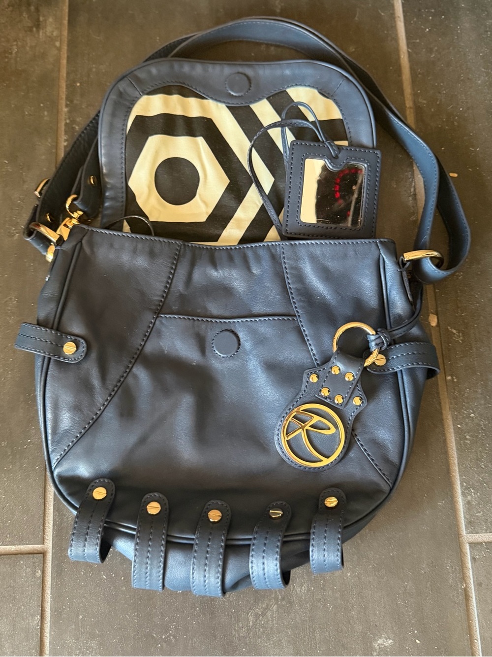 Rocatella blue leather crossbody bag